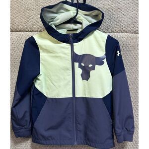 Under Armour Boys Full Zip Project Rock Hooded Jacket‎ Green Blue Loose Small